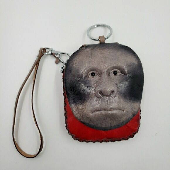 Bigfoot Zip Pouch Sasquatch Gift Handmade Leather Coin Purse Wristlet Keychain - Picture 10 of 14